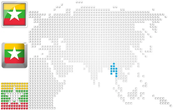 缅甸在亚洲地图上 — 图库照片