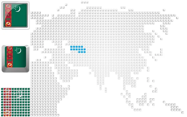 Turkmenistán na mapě Asie — Stock fotografie