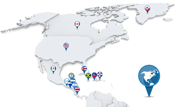 Mapa de América del Norte con banderas de la nación —  Fotos de Stock