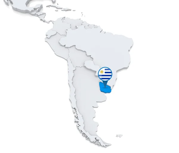 乌拉圭南美地区的地图， — 图库照片