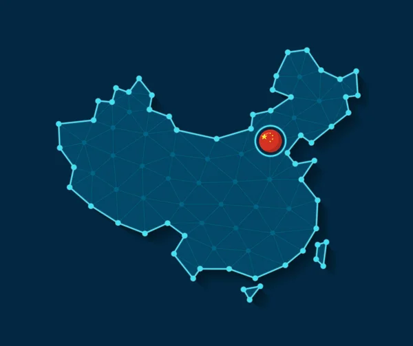 Vektorillustration Der Vereinfachten Silhouette Der China Karte Futuristischem Digital Blauem — Stockvektor