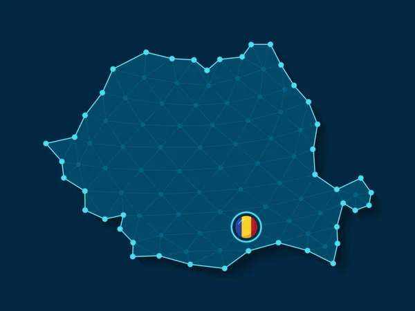 Vector Illustration Simplified Romania Map Silhouette Futuristic Digital Blue Design — Stock Vector