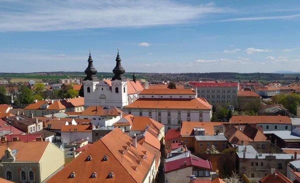 Look Dominican Church Exaltation Cross Town Hall Tower Znjomo Czech — стоковое фото