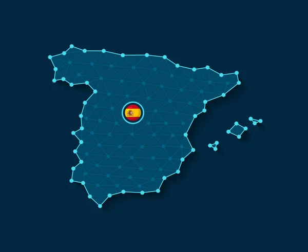 Vektorová Ilustrace Zjednodušené Siluety Mapy Španělska Futuristickém Digitálním Modrém Provedení — Stockový vektor