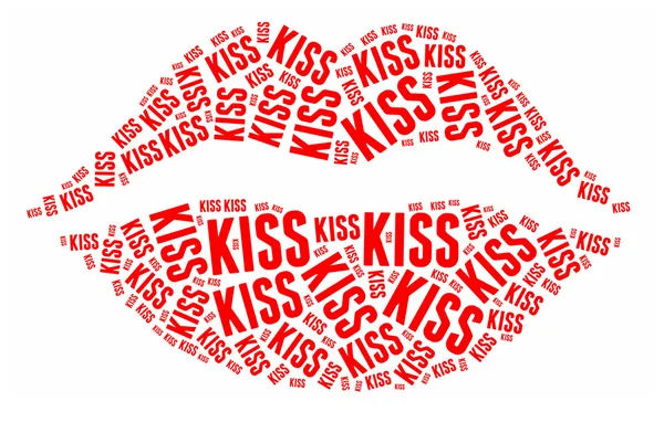 Szminka pocałunek w słowo cloud — Zdjęcie stockowe