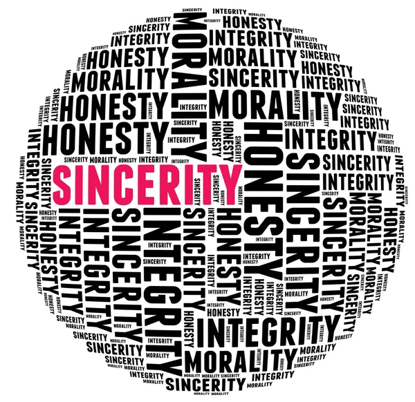 Sincerity in word cloud with several positive qualities and char — Stock Photo, Image