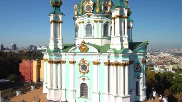 Kijev Ukrajna 2021 Légi Kilátás Andriivska Templom Történelmi Része Kijev — Stock videók
