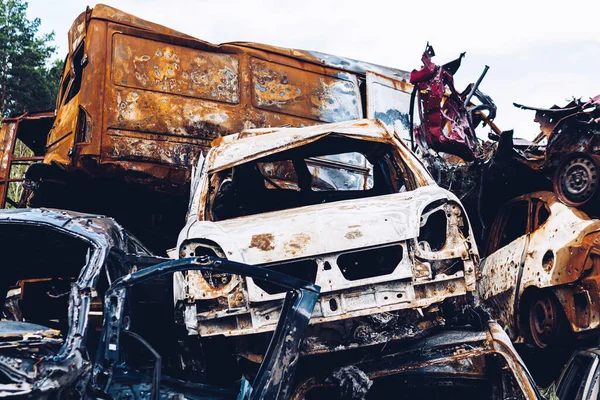 Irpin Kyiv Region Ukraine April 2022 Car Graveyard Irpin Consequences — 图库照片