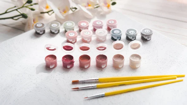 Set Colorful Gouache Painting Numbers Pastel Colors Drawing Canvas Concepts — Foto de Stock