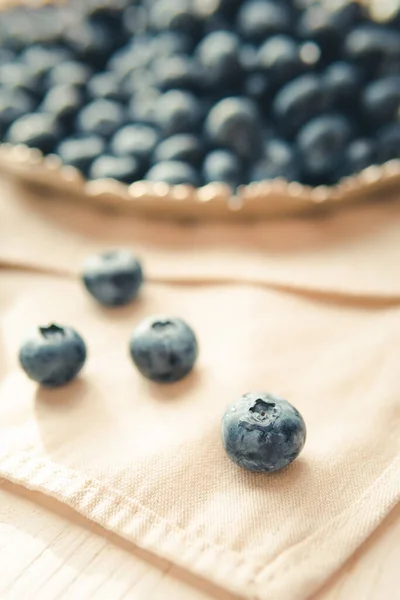 Freshly Picked Juicy Blueberries Bowl Wooden Background Close Blueberries Background — Stock Fotó