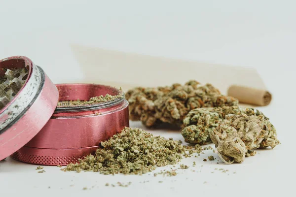 Marijuana Buds White Background Close Cannabis Herbal Alternative Medicine — Stock Photo, Image