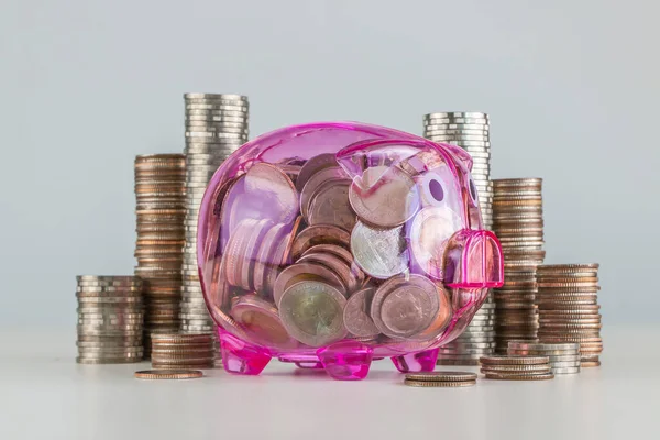 Money Savings Business Growth Financial Concept Pink Piggy Bank Stack — Stock Photo, Image