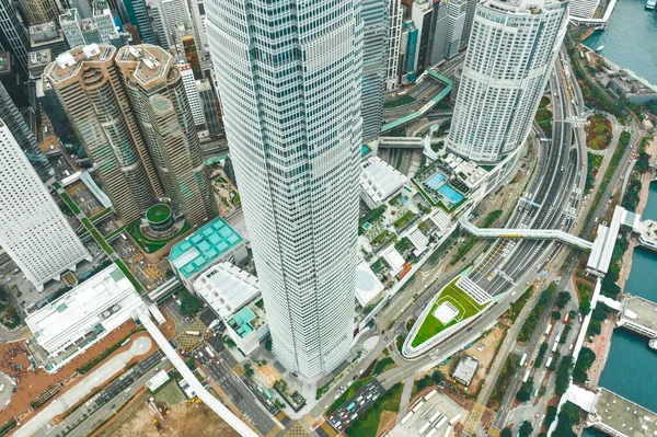 Légi felvétel egy városkép a Nemzetközi Pénzügyi Központ Hong Kong-szigeten. — Stock Fotó