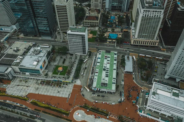 Légi drón lelőtt egy Hong Kong Corporate Buildings utcát.. — Stock Fotó
