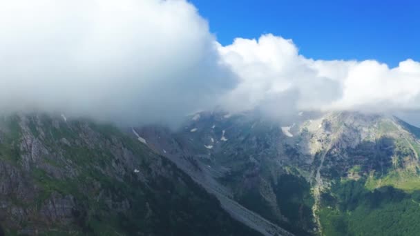 Aerial view of the mountain in the clouds on Komovi, Montenegro. — Stock Video