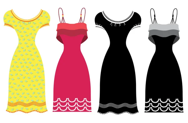 Vestidos de verano para mujeres.Ropa vectorial aislada en blanco — Archivo Imágenes Vectoriales