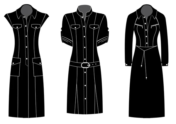 Perempuan dresses.Vector hitam siluet pakaian terisolasi - Stok Vektor