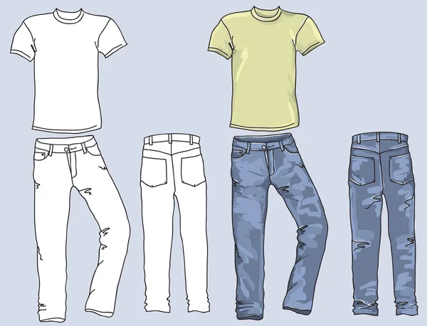 Man's jeans en t-shirts — Stockvector