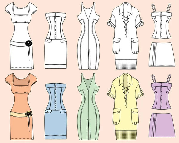 Vestidos de mujer vectorial aislados para el diseño — Archivo Imágenes Vectoriales