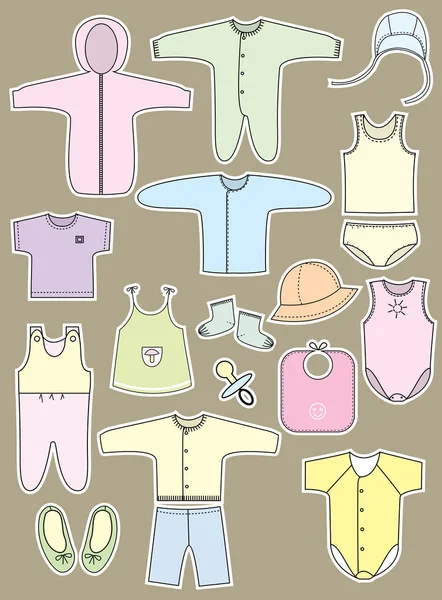 Pakaian dan objek untuk bayi - Stok Vektor