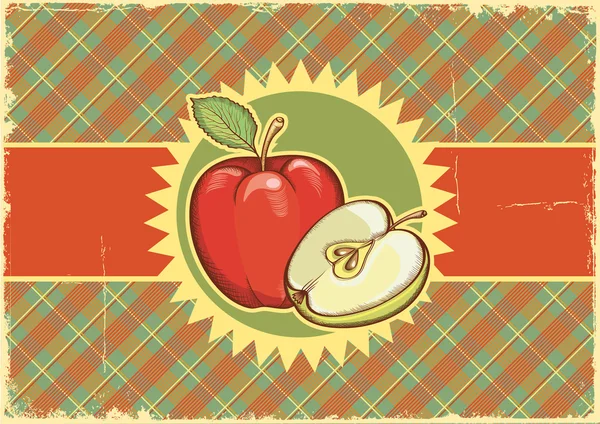Apples.Vintage label on old paper background texture.Vector illu — Stock Vector