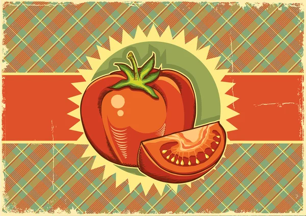 빨간 토마토입니다. 오래 된 종이에 빈티지 라벨 배경 — 스톡 벡터