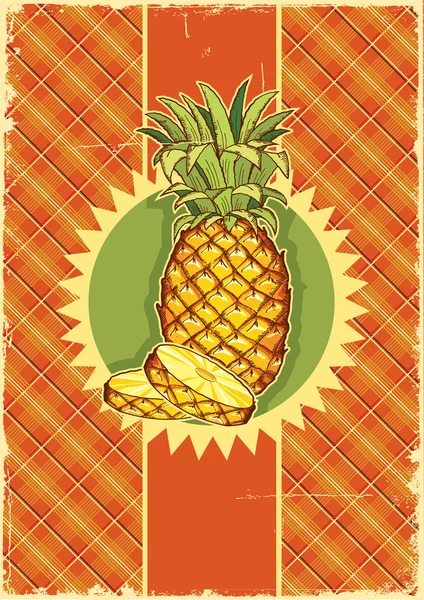 Fruta de piña sobre fondo de etiqueta vintage sobre textura de papel vieja — Archivo Imágenes Vectoriales