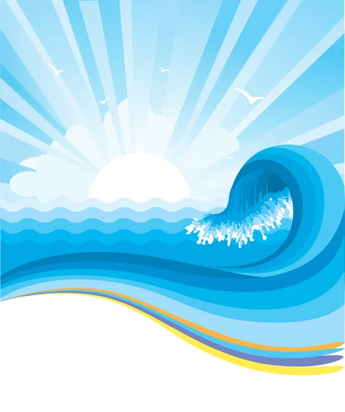 Blue wave in ocean horizon with sunlight — Stock Vector