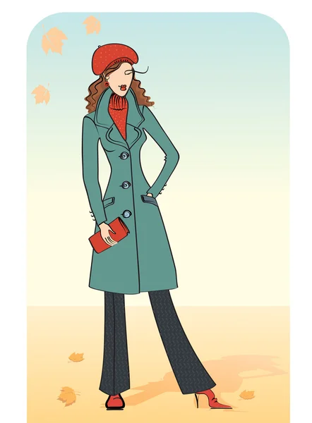 温暖 coat.vector 秋季时尚服装的漂亮女人 — 图库矢量图片