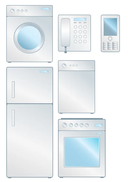 Ensemble d'éléments électroniques domestiques isolés sur blanc — Image vectorielle