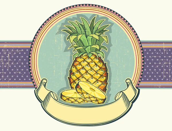 Pineapple vintage label illustration on old paper.Vector backgro — Stock Vector