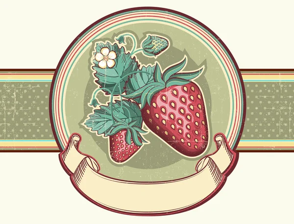 Etiqueta vintage con fresas Rojas.Ilustración vectorial para texto — Archivo Imágenes Vectoriales