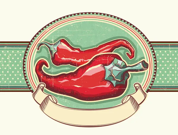 Vintage etikett med röd het peppers.vector illustration för text — Stock vektor