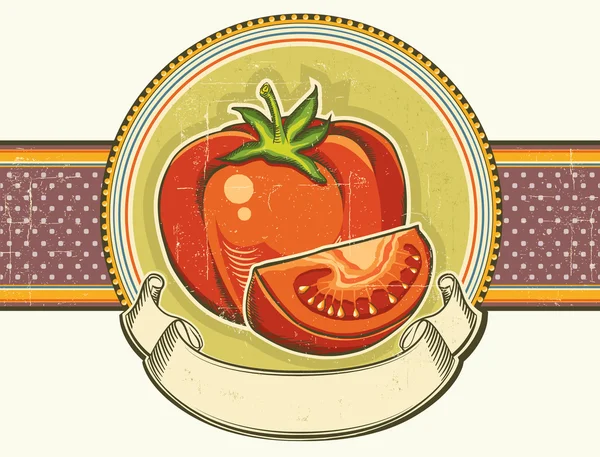 Etiqueta de tomates rojos vintage en la textura de fondo de papel viejo. Vector — Archivo Imágenes Vectoriales