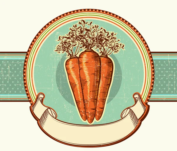 Vintage label met carrots.vector afbeelding achtergrond — Stockvector