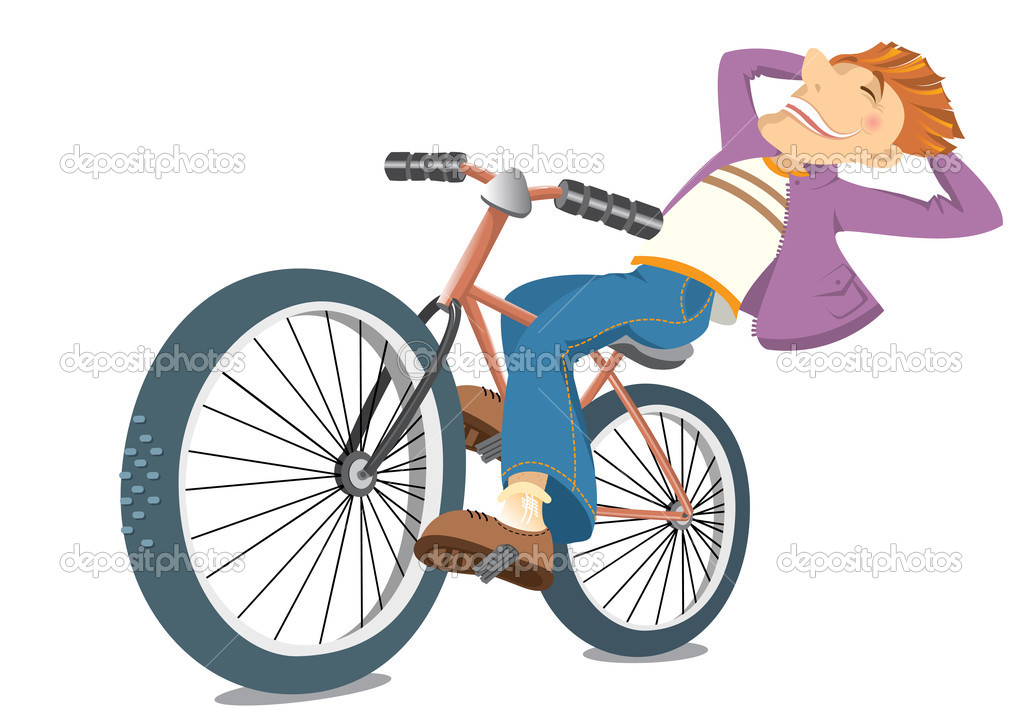 Smiling man on bike.Vector bicyclist isolated on white