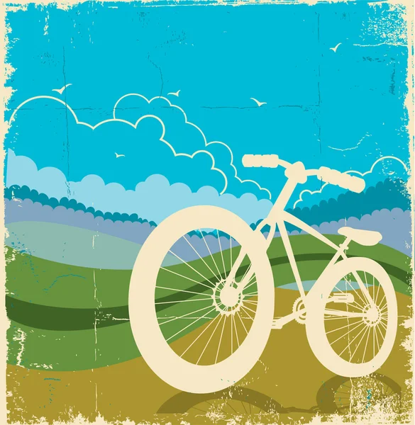 Vintage nature background with bike on old paper texture — Stock Vector