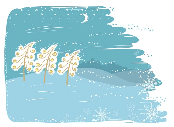 Tarjeta de invierno con árboles en el paisaje de nieve . — Vector de stock