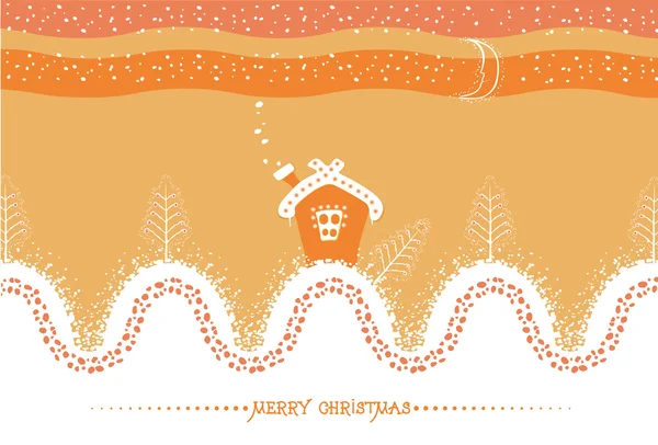 Χριστουγεννιάτικη κάρτα γελοιογραφία με σπίτι και χιόνι η συ landscape.vector — Διανυσματικό Αρχείο