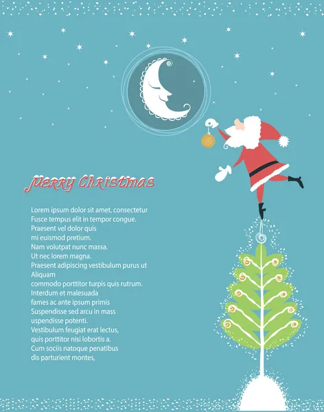 Noel Baba ve moon.vector ihale kart gülümseyen Noel kartı Il