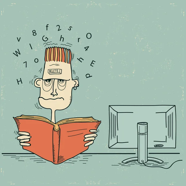 student en computer.vector man is uitgeput van werkende pc