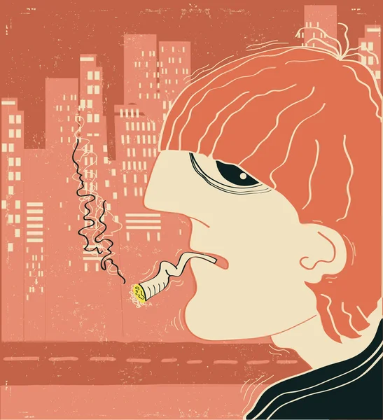 Homme fumeur dans une grande ville — Image vectorielle