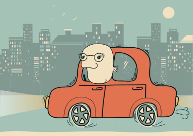 driver.vector adam akşam şehir içinde araba sürüş