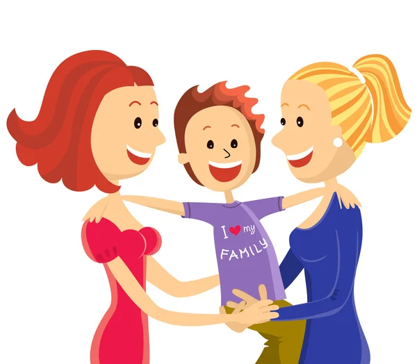 Young lesbian couple family with son — Stock Vector
