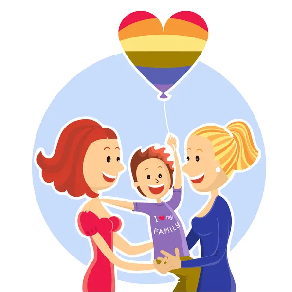 Young lesbian couple family with son.Vector illustration — Stock Vector