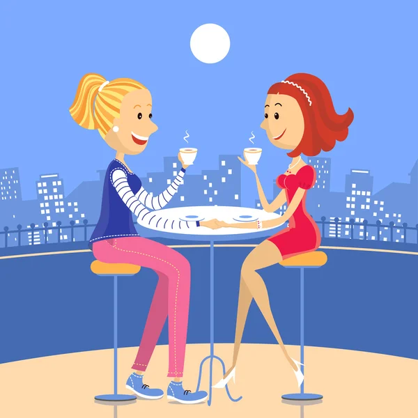 Two lesbian lovers in a cafe — Stock Vector