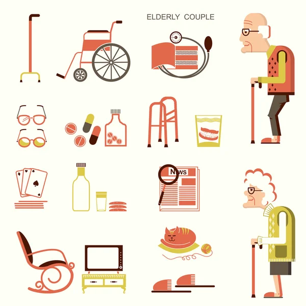 Elderly people and objects for life — Stock Vector