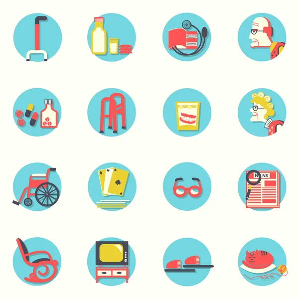 Flat icons.Elderly people and objects for life — Stock Vector