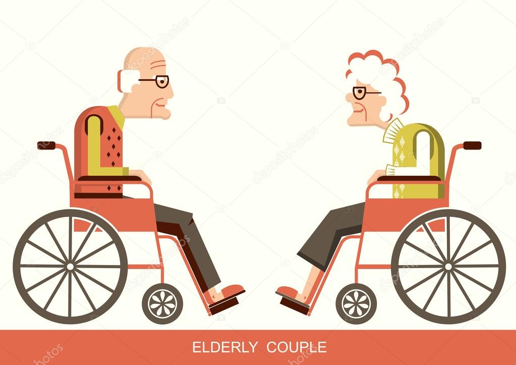 Elderly people.Pensioners in a wheelchairs