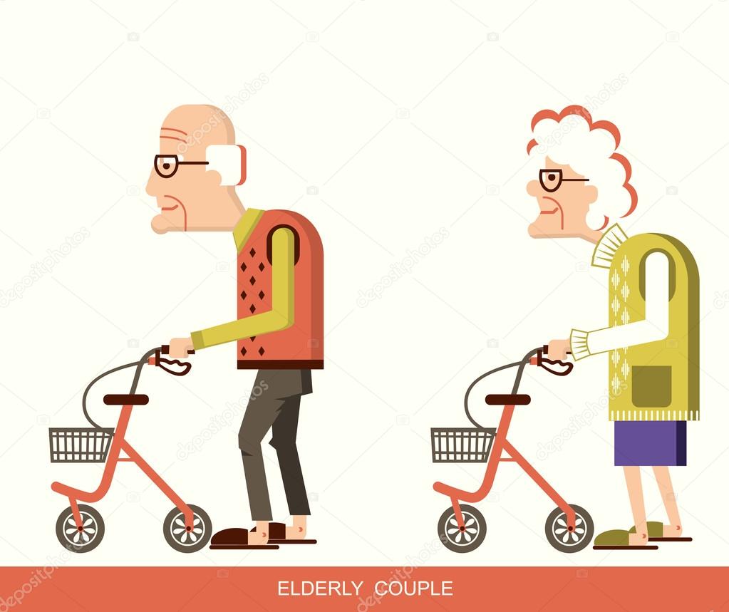 Elderly people with walkers